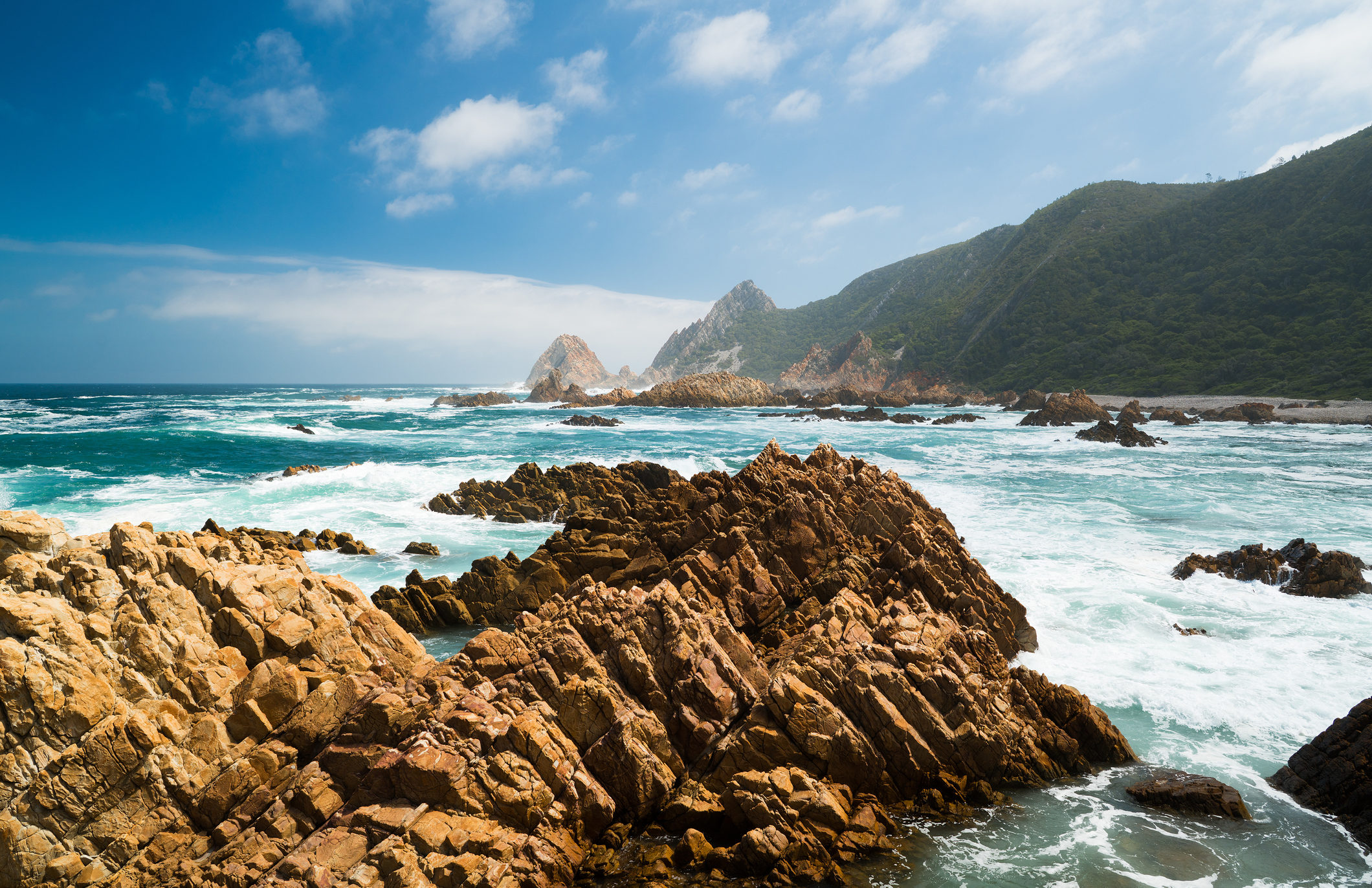 Experience dramatic landscape like this wild Knysna coastline, South Africa, when you take a tailor-made holiday with Alfred&.