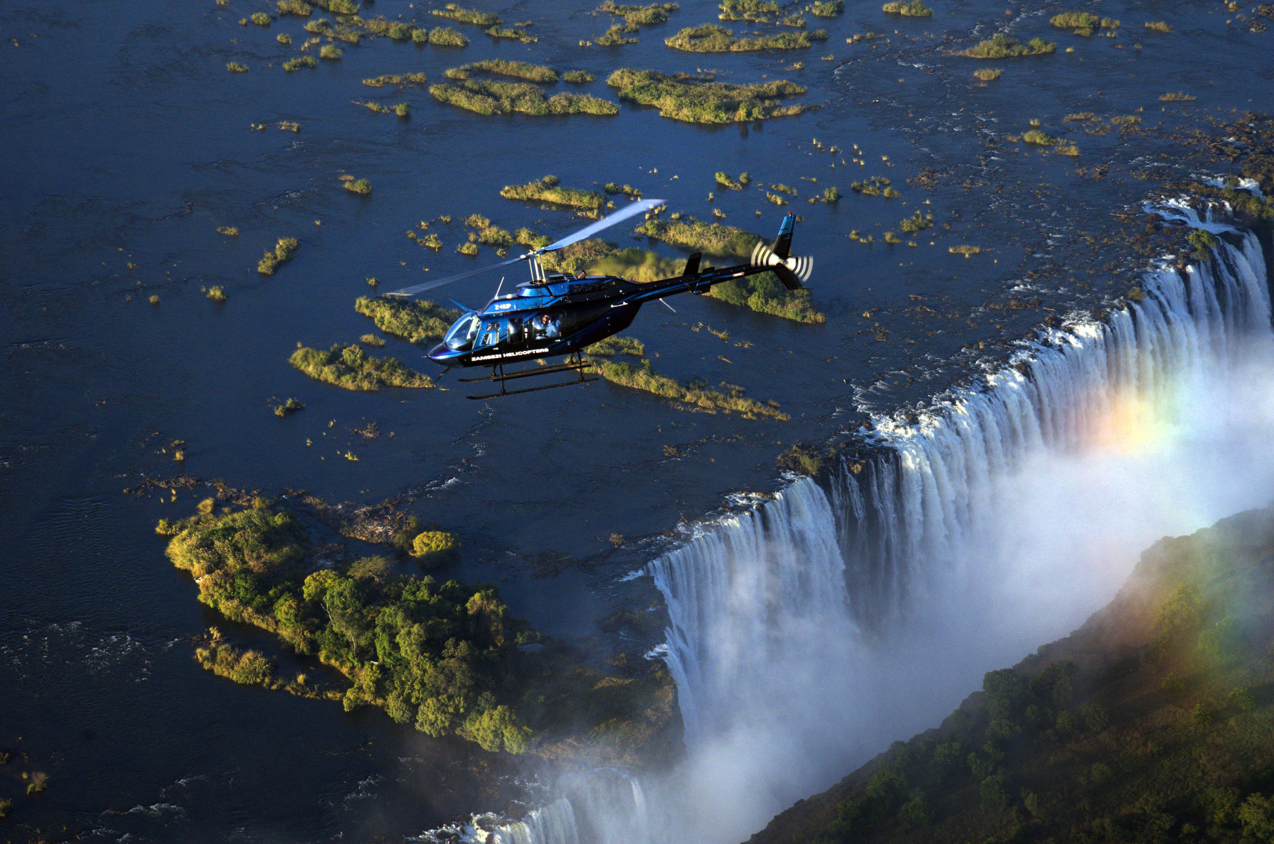 Helicopter flight over Victoria Falls