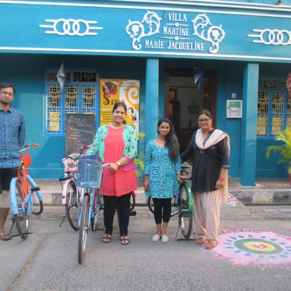 A cycling tour ready to depart in Pondicherry, India
