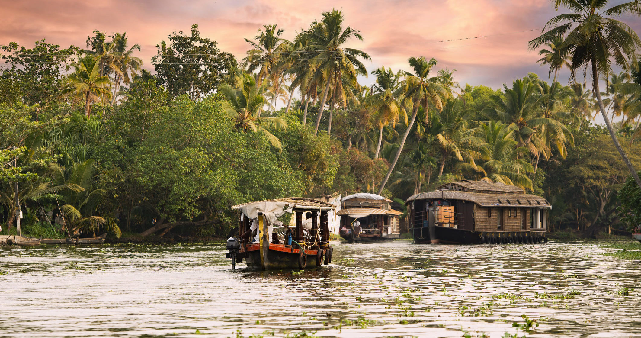 Experience extraordinary Indian landscape like these palm-fringed backwaters in Alleppey when you take a tailor-made holiday with Alfred&.