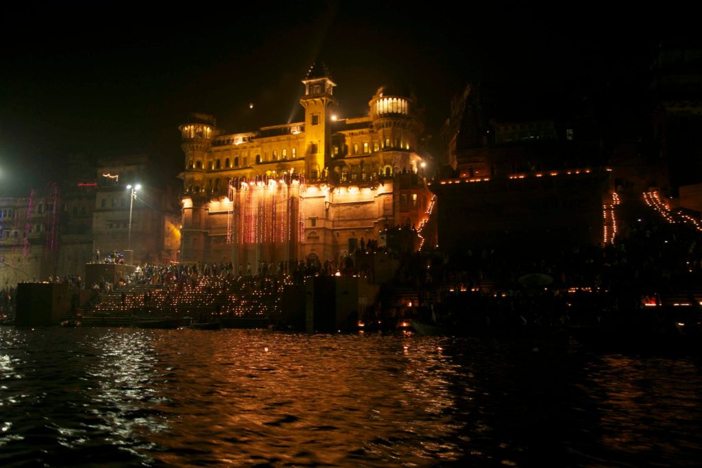 Brijrama Palace Hotel, Varanasi lit up in the evening