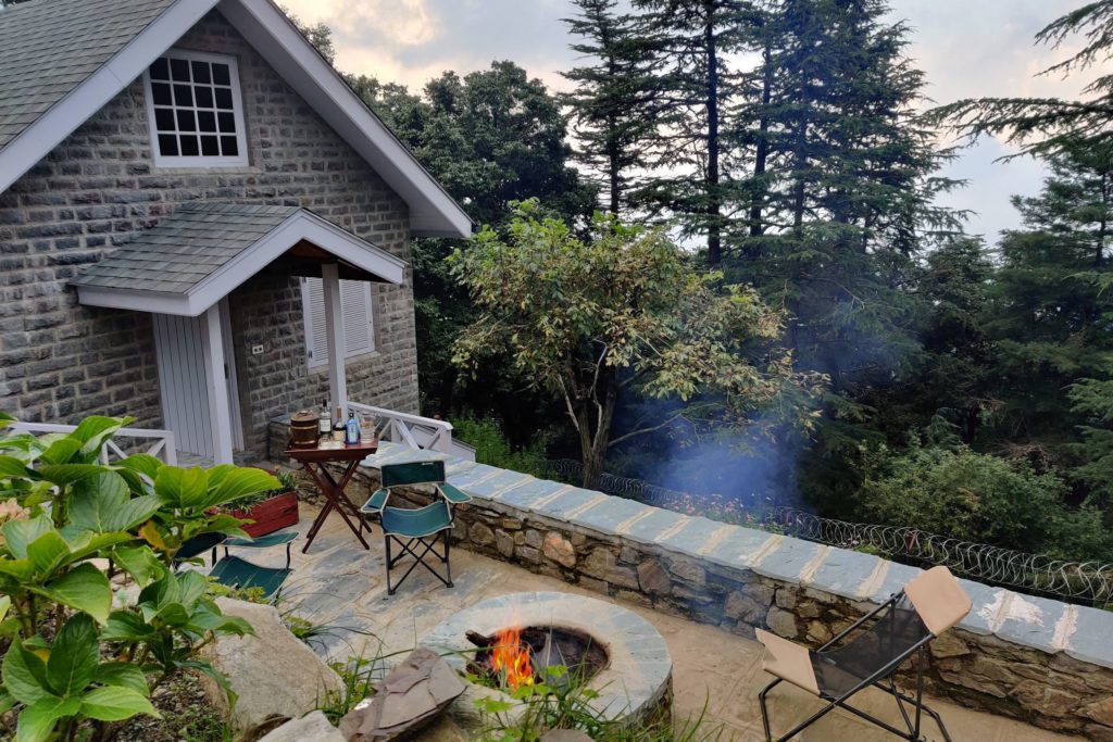 A smoking firepit at Jungle House in Shimla