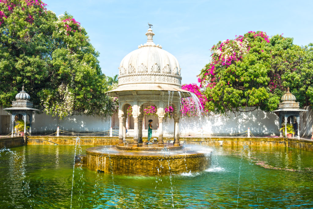 An ornate fountain in Udaipur’s peaceful Saheliyon Ki Bari Gardens