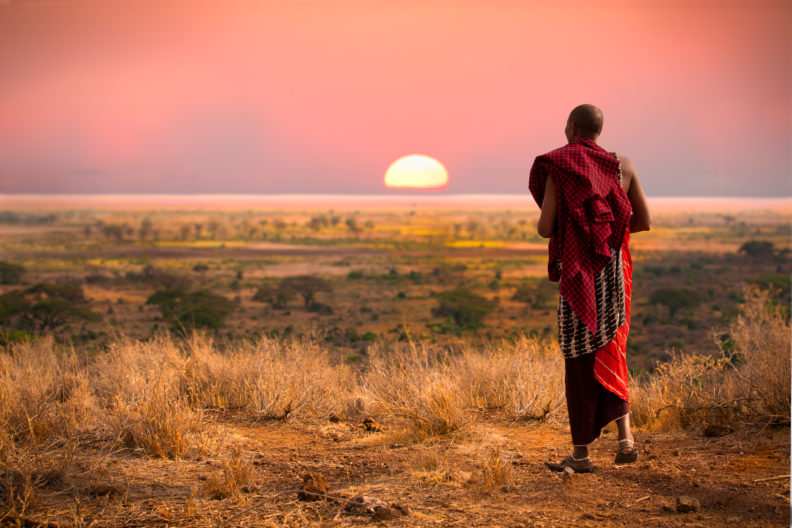 Maasai warrior at sunset