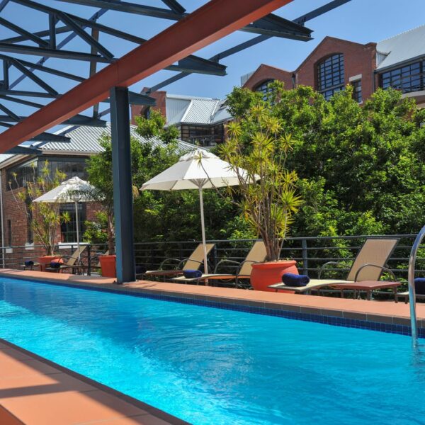 The outdoor swimming pool at Garden Court Victoria Junction in Cape Town is 15 metres long, perfect for laps and lounging after tours