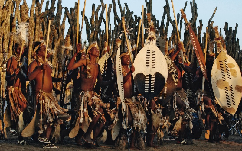 Zulu warriors perform ceremonial dance