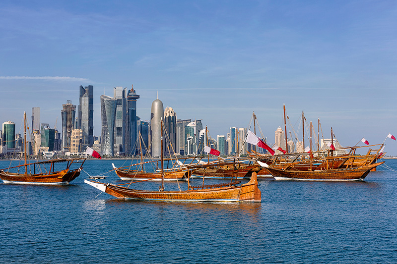 Dhow boats and the Doha skyline